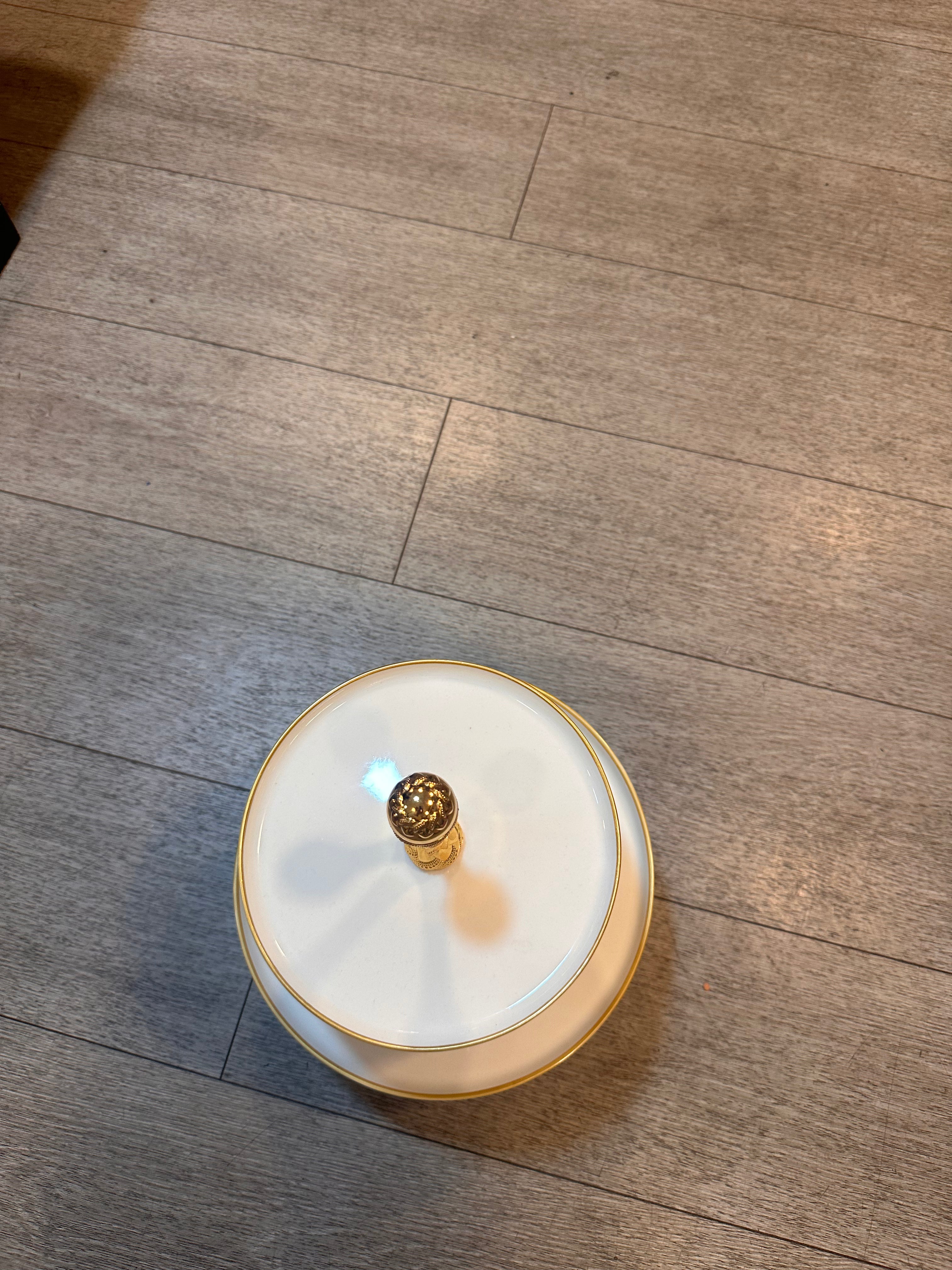 Two-Tier Decorative Serving Stand with White Plates and Gold-Tone Handle