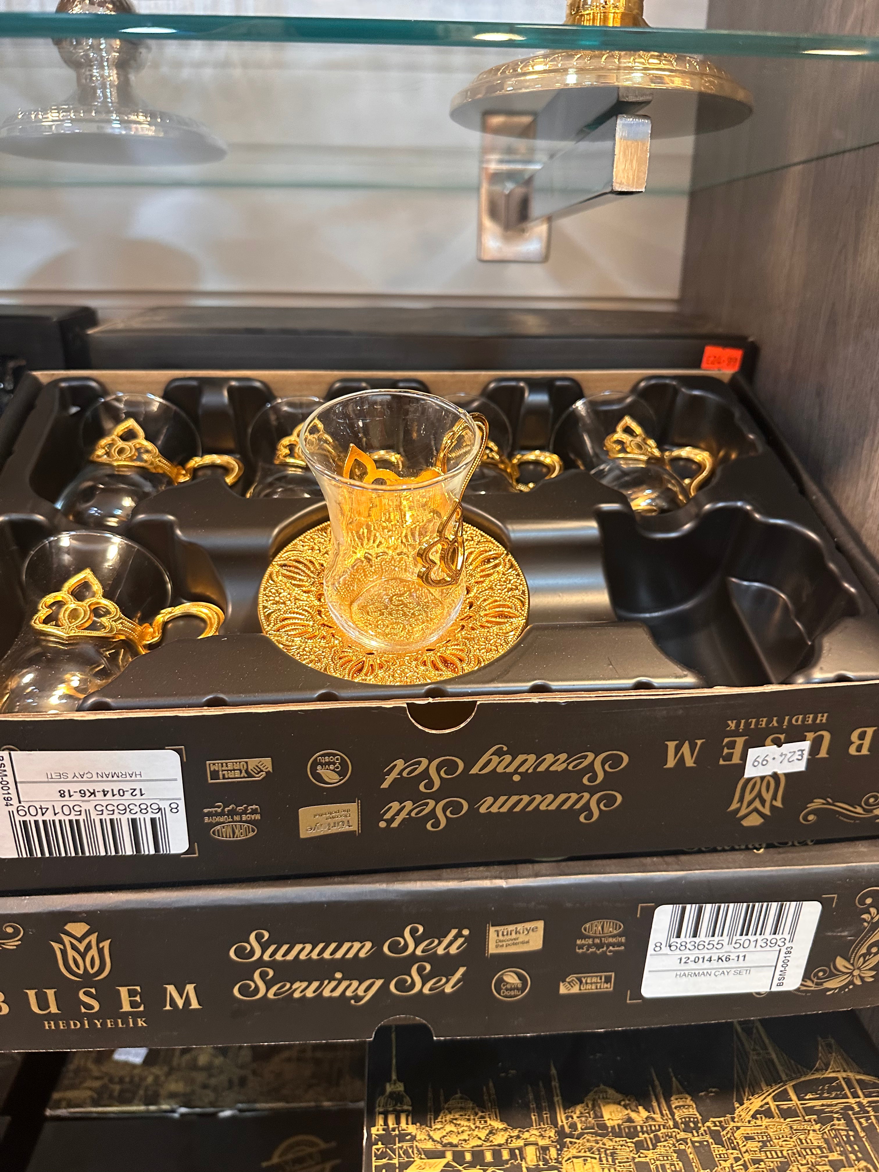 Busem Harman 6-Person Turkish Tea Glass Serving Set with Holders and Saucers