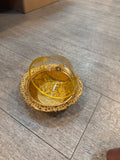 Decorative Lidded Glass Serving Bowl with Ornate Gold-Tone Tray